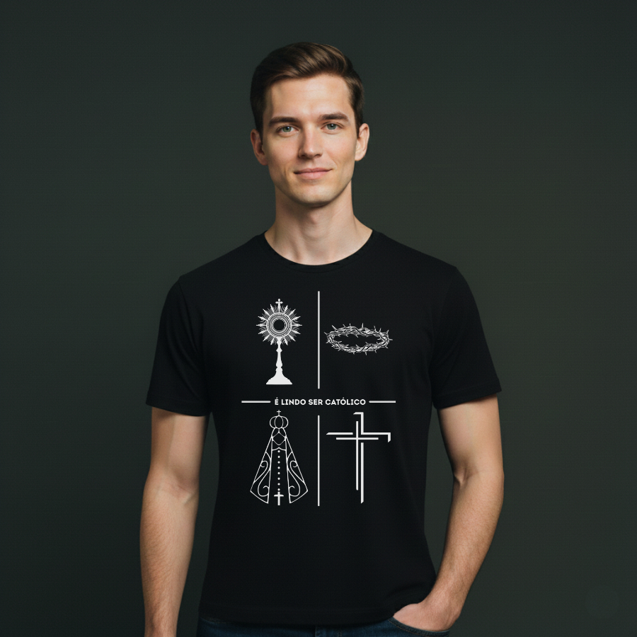 Camiseta Unissex Católica Estampada Minimalista "É Lindo Ser Católico" 100% Algodão Camisa Premium em Oferta na Shopee