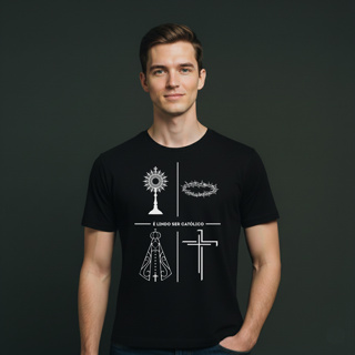 Camiseta Unissex Católica Estampada Minimalista "É Lindo Ser Católico" 100% Algodão Camisa Premium em Oferta na Shopee