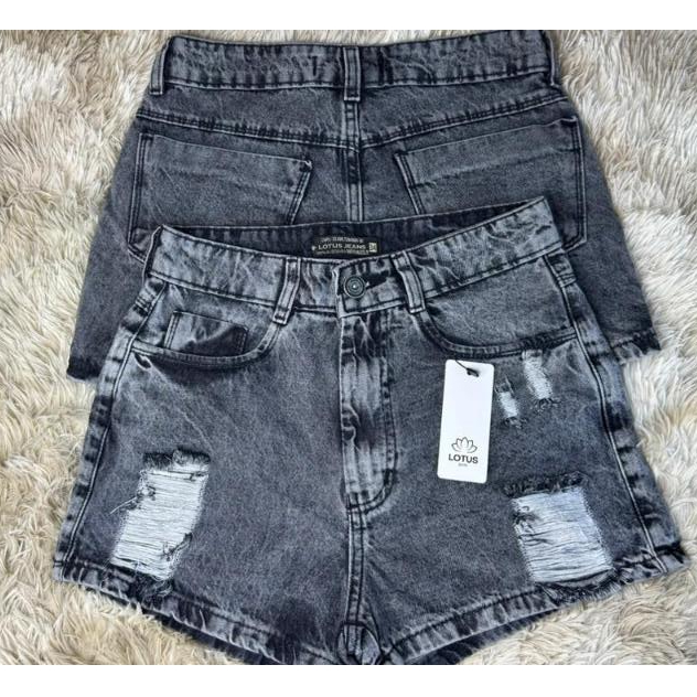 Short jeans feminino Preto Marmorizado Rasgado Cintura alta  100% Algodão em Oferta na Shopee