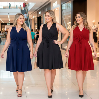 Vestido  Plus Size Transpassado Decote V Mid  Sem Manga Alça Larga em Oferta na Shopee