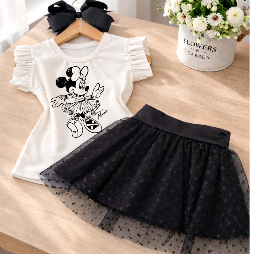 Conjunto infantil menina  saia e blusa e manga em Oferta na Shopee