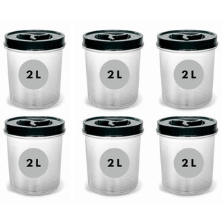 Jogo 6 Potes Mantimento Redondo Transparente de 2 Litros TAMPA DE ROSCA Café Cereais Farinha Açúcar