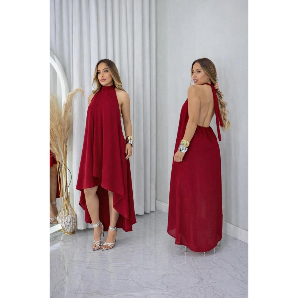 Vestido Atos Gola Alta Frente Unica Saia Cauda Sereia Festa