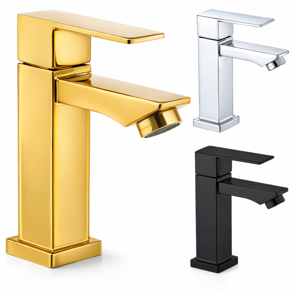 Torneira Luxo Quadrada Cromada Moderna Aço Inoxidável Variadas Cores Style Banheiro Lavabo em Oferta na Shopee