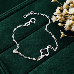 Pulseira Flor Trevo Preto em Prata 925