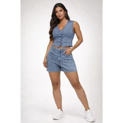 Conjunto jeans com lycra e brilho