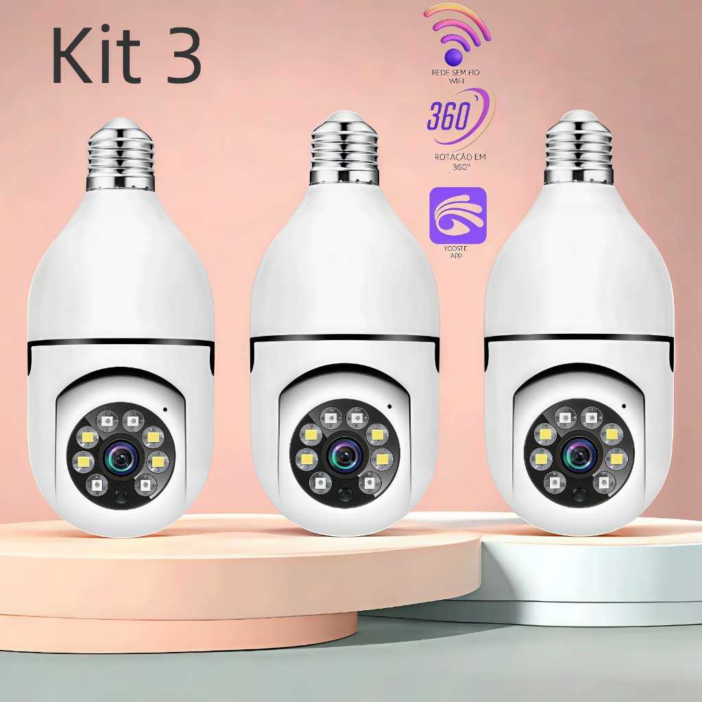 Câmera de segurança a Prova D'água sem fio gira 360 com app Yousee full HD visão notturna em Oferta na Shopee