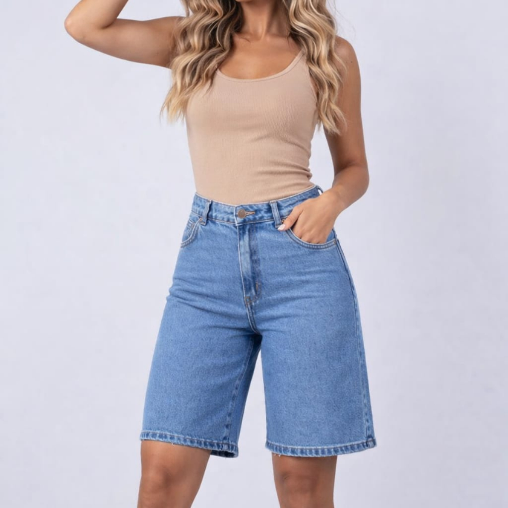 Short Bermuda Jort Jeans Feminino Cintura Alta 100% Algodão Ciclista em Oferta na Shopee
