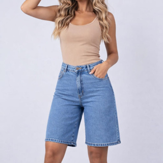 Short Bermuda Jort Jeans Feminino Cintura Alta 100% Algodão Ciclista em Oferta na Shopee