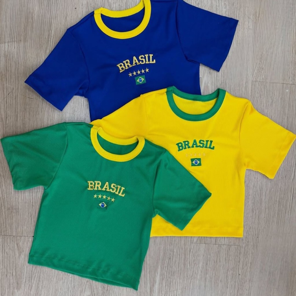 Blusinha Feminina Top Seleção Brasileira Copa Do Mundo 2026 Torcida Verão Cropped Bordado