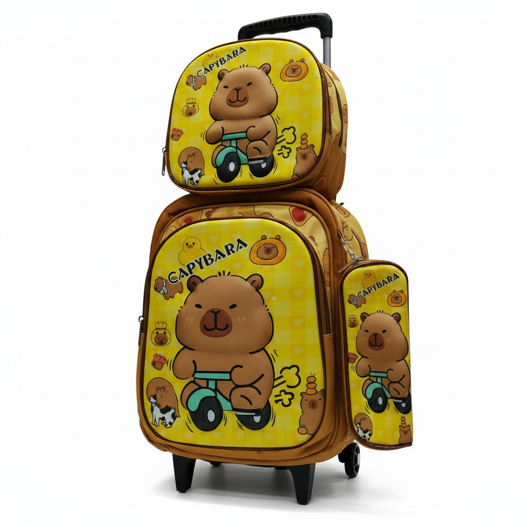 Kit Mochila escolar com 3 - mochila de rodinha menina e menino, lancheira térmica e estojo escolar