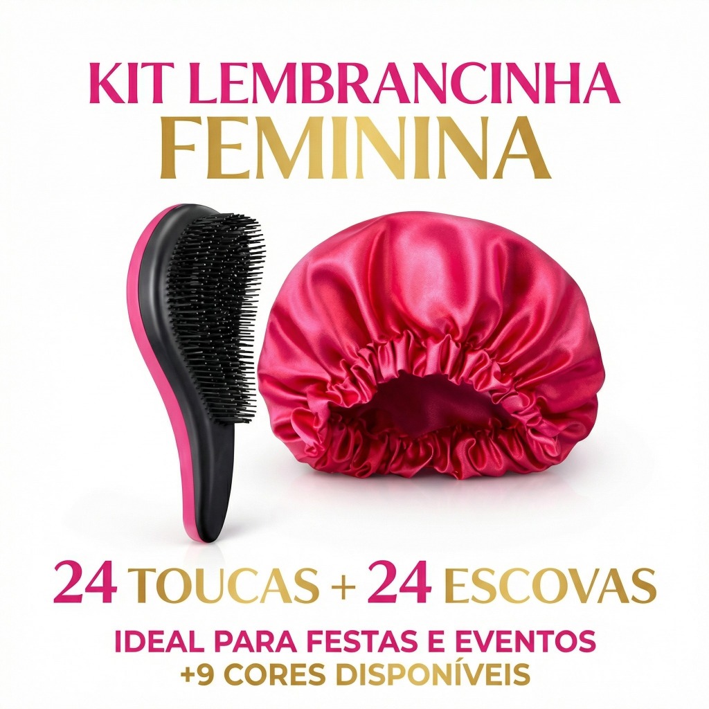 Kit 6/12/18/24 Touca de Cetim + Escova Mágica Desembaraçadora Cores Únicas Atacado Profissional