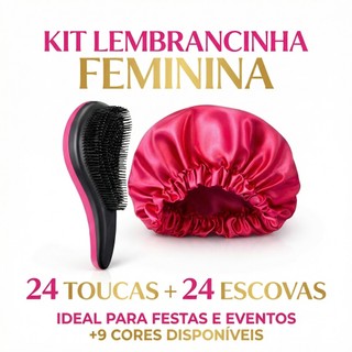Kit 6/12/18/24 Touca de Cetim + Escova Mágica Desembaraçadora Cores Únicas Atacado Profissional