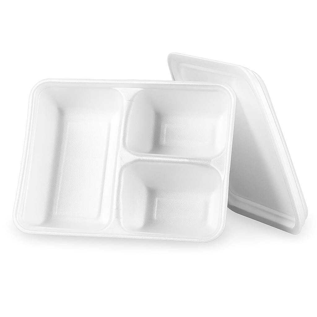 Bandeja Isopor Marmitex 3 Divisórias 900ml Com Tampa 100 Unidades