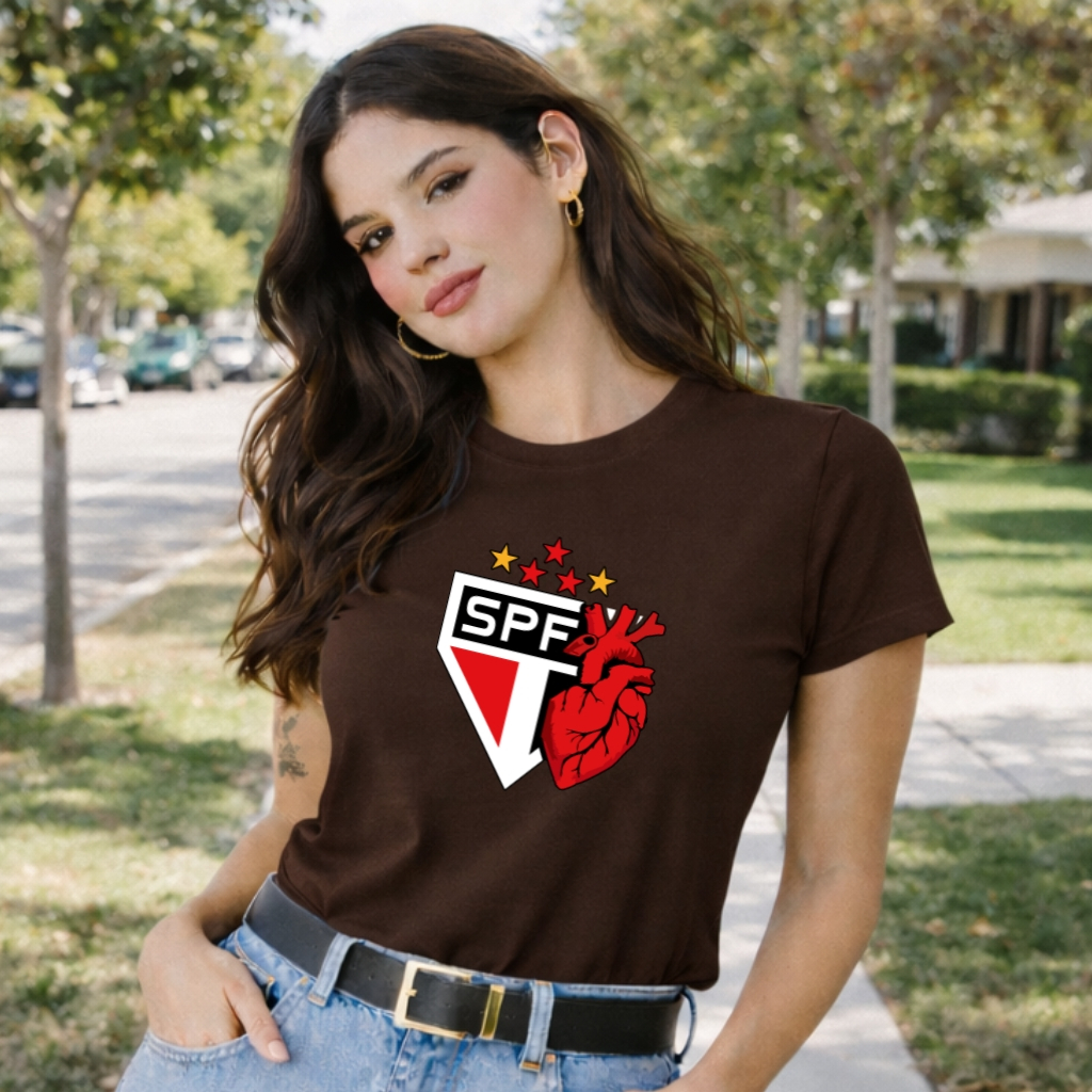 Camisa Camiseta Feminino Time Do Coração São Paulo Lançamento 100% Algodão