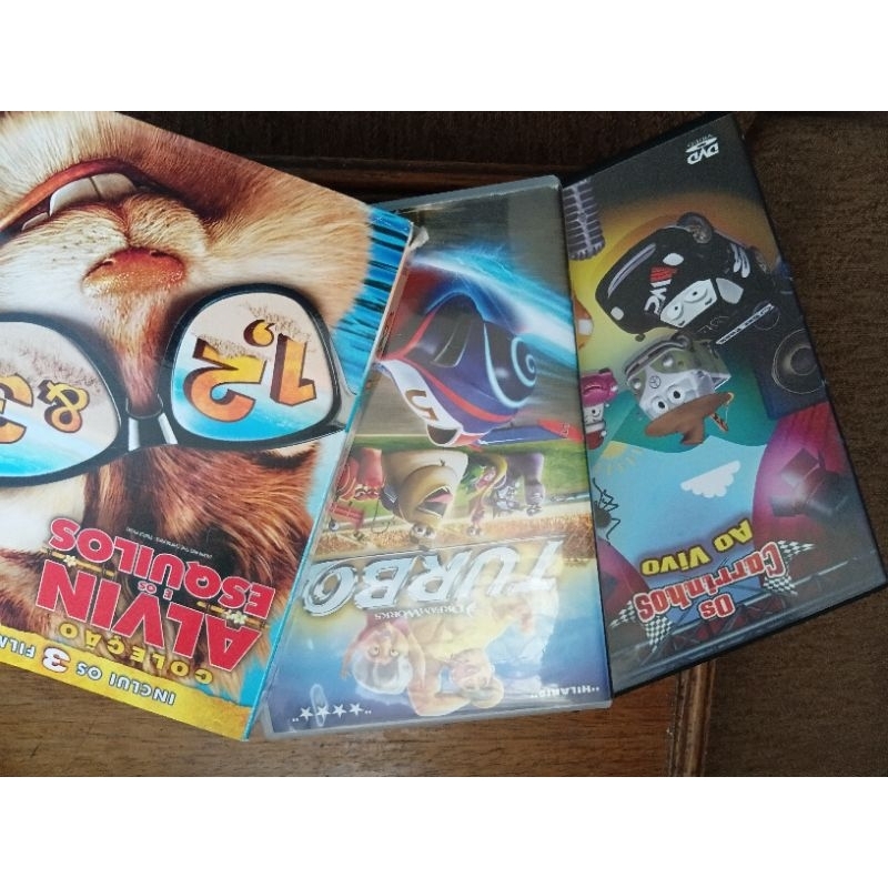 DVDs originais Coleção Alvin e os esquilos 1 2 e 3 + Turbo e Carrinhos 5 unidades