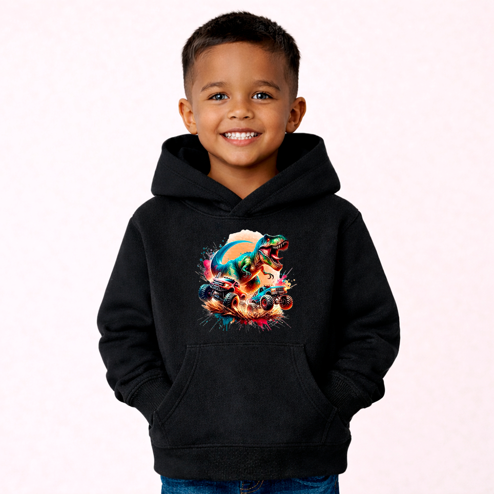 Blusa Moletom Infantil Canguru Com Capuz Estampado Dinossauro Carros