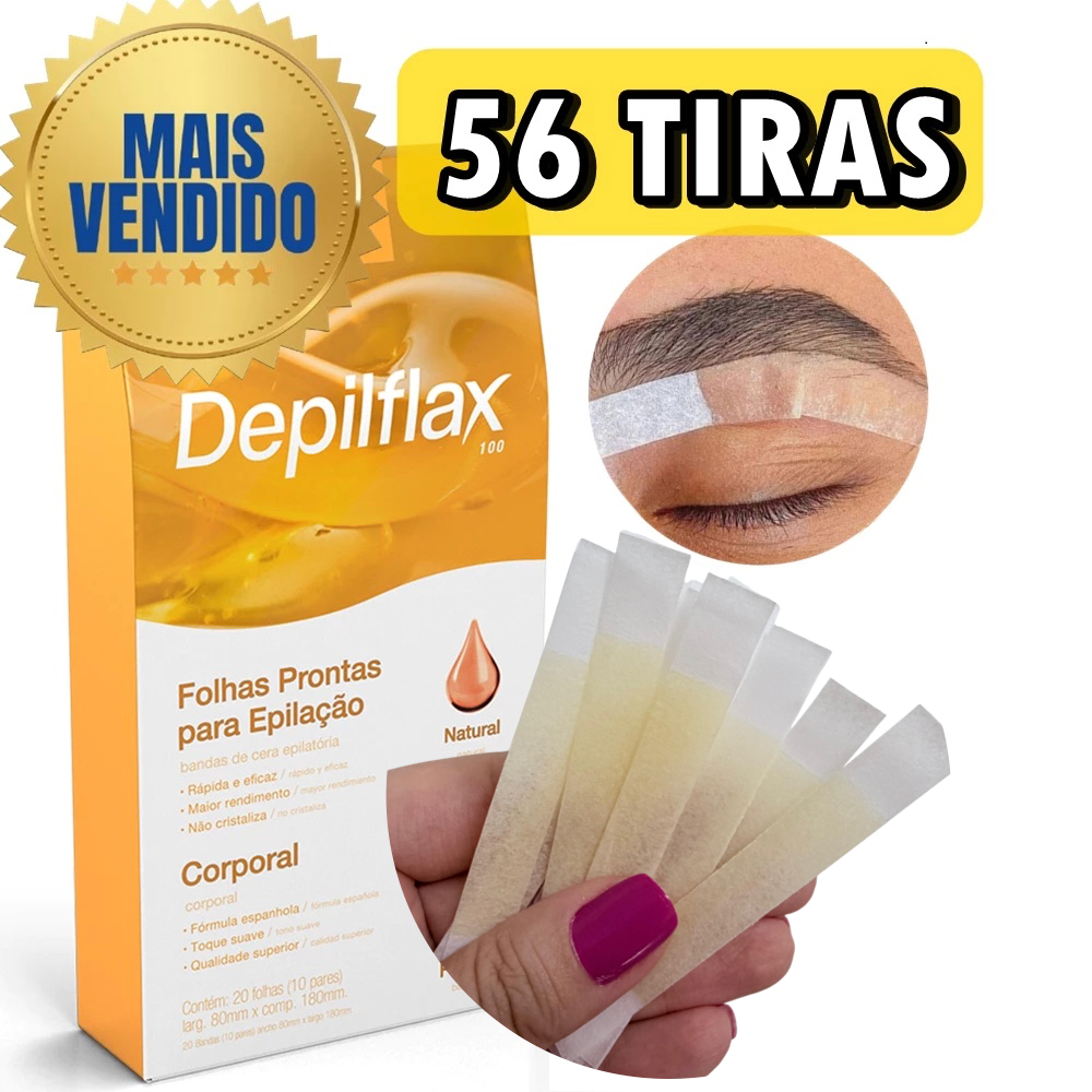 Kit 56 Tiras de Cera para Sobrancelhas e Buço Depilflax | Depilação Rápida e Precisa | Frete Grátis