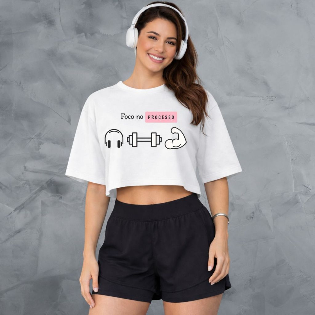 Cropped Academia Oversized Look Feminino Tendencia Estampado Estiloso Algodão Moda Street