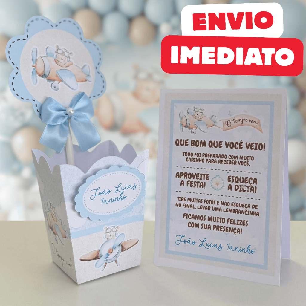 ENVIO RÁPIDO Kit Centro de mesa Ursinho aviador Bebê Personalizado | Enfeite Cachepô | Decoração