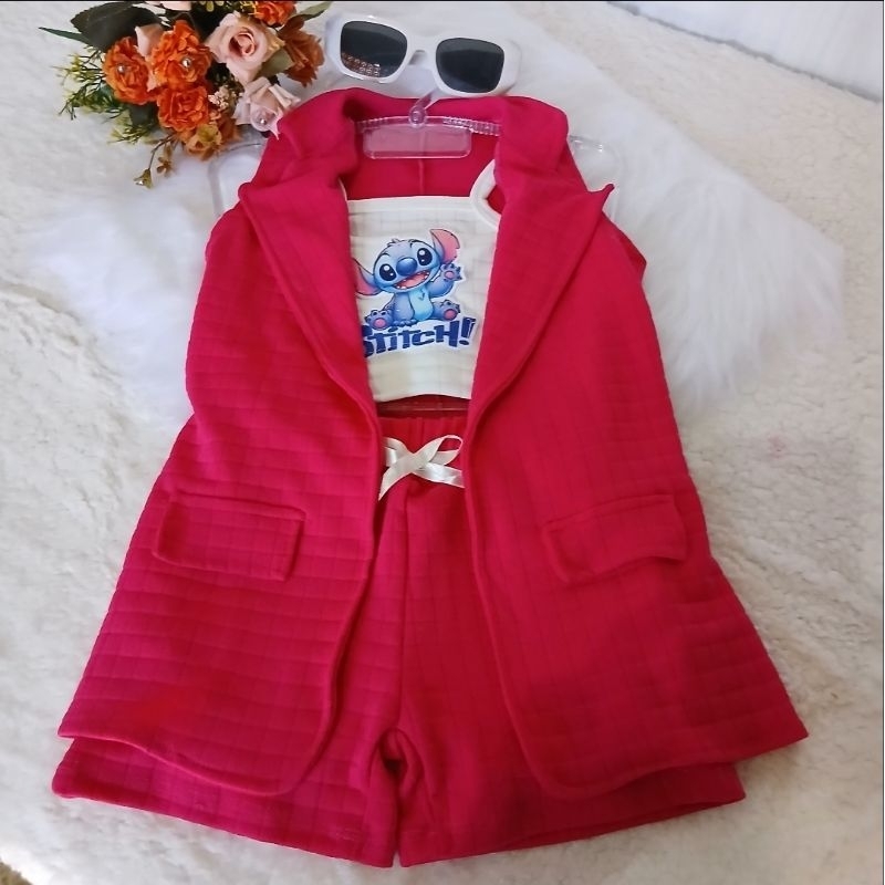 conjunto infantil de menina três peças stich