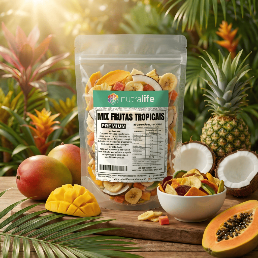 Mix Frutas Tropicais Premium Desidratadas Chips 100% Natural – Snack Saudável e Crocante