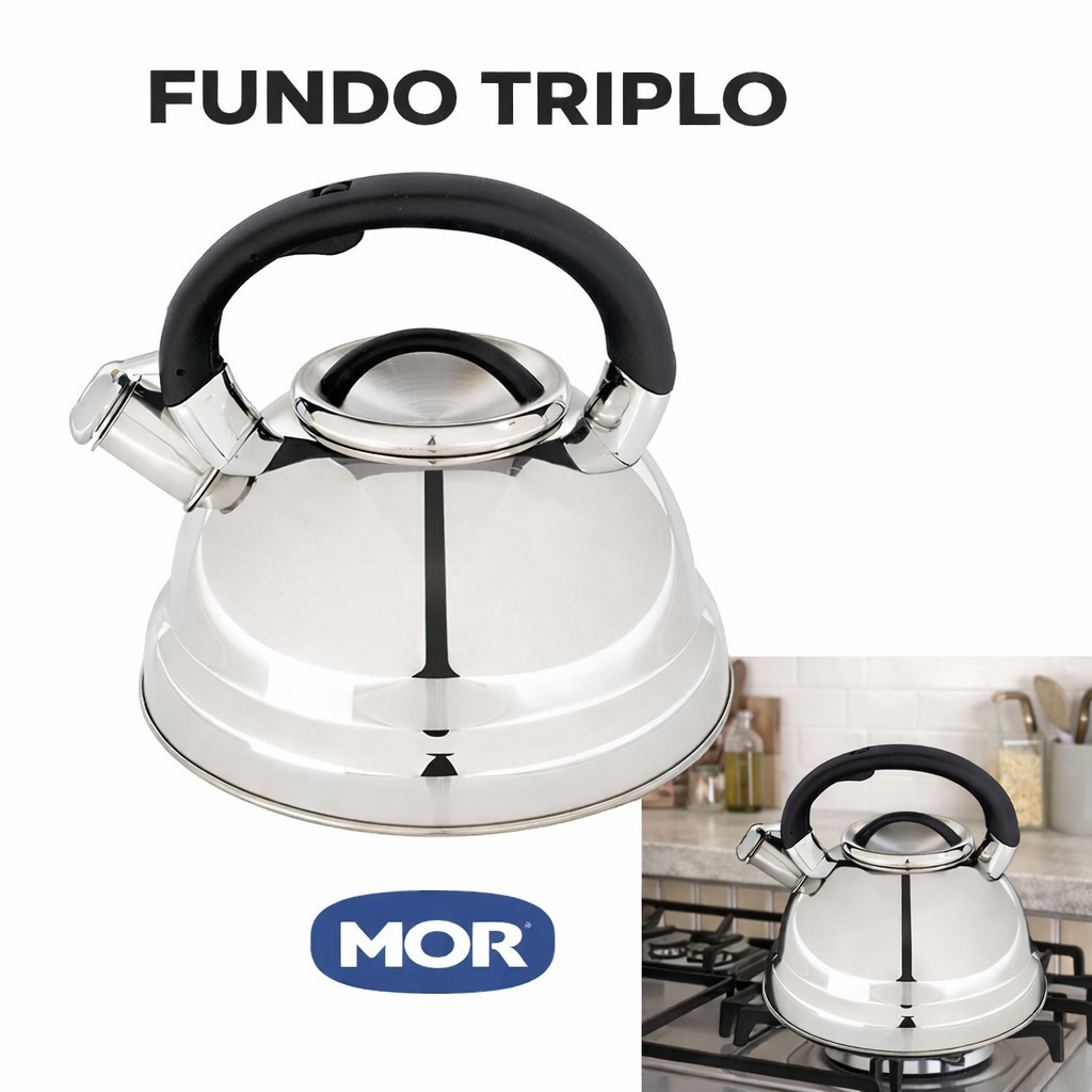 Chaleira Inox 3 litros Fundo Triplo Diletta Preta Mor