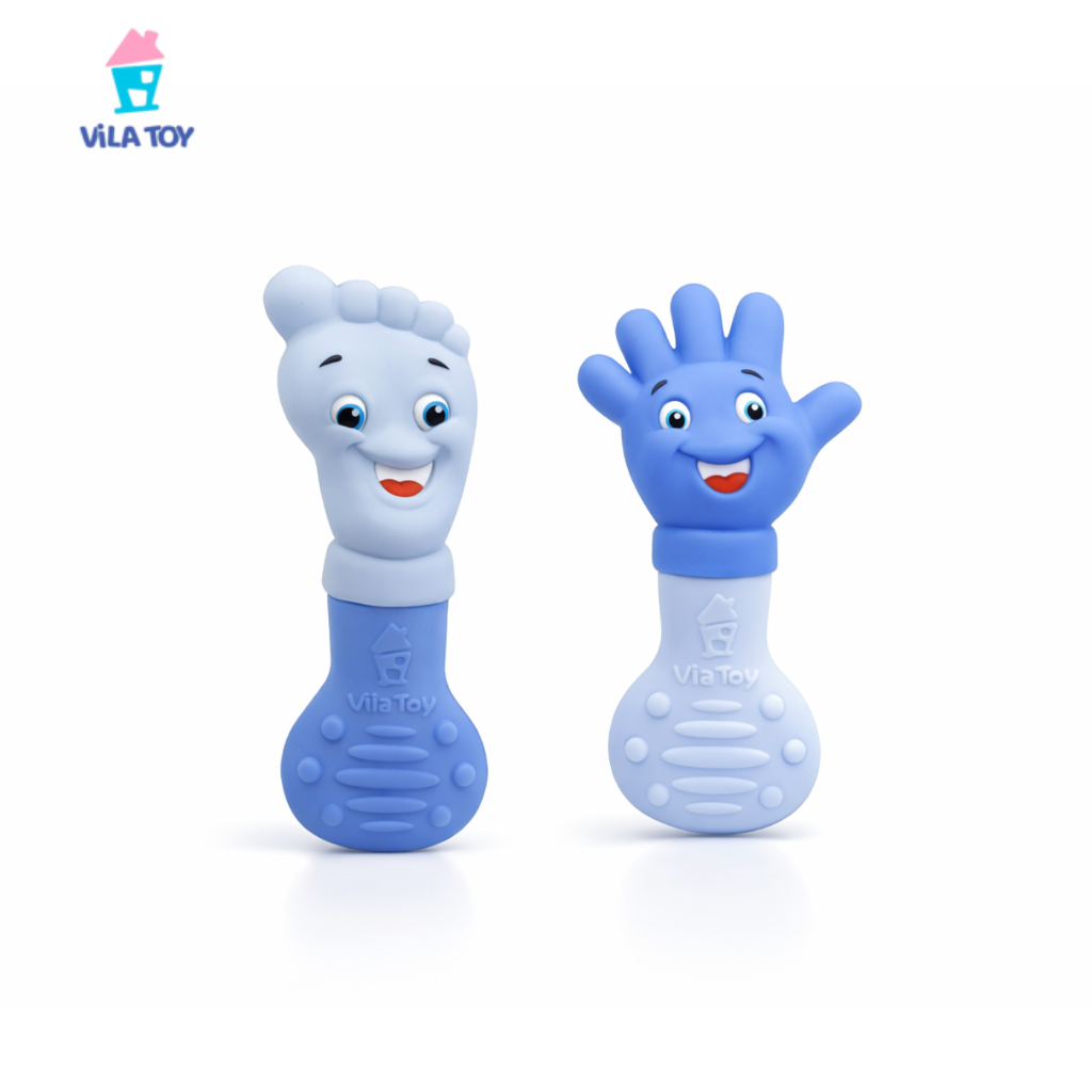 Mordedor para Bebê | Kit Mãozinha e Pezinho Azul | Silicone Macio em Oferta na Shopee