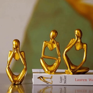 Trio de estatuas Pensador Gesso Dourado Preto e Branco - Design Moderno e Minimalista em Gesso em Oferta na Shopee