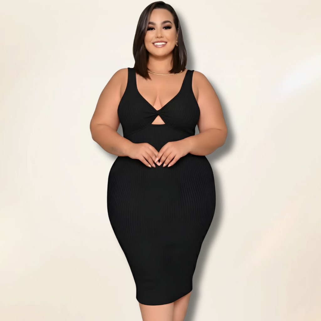 Vestido Feminino Plus Size Tubinho Decote V Elegante em Oferta na Shopee