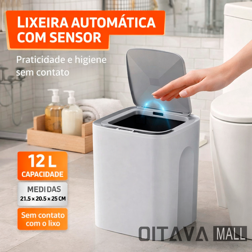 Lixeira Automática com Sensor 12L 21x20x25cm Compacta em Oferta na Shopee