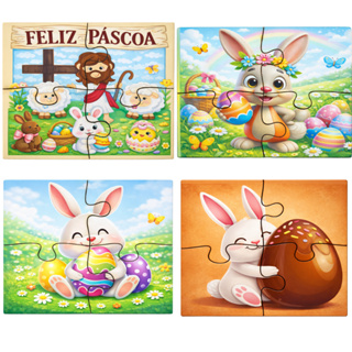 Kit 4 Quebra-Cabeças Infantil Páscoa 4 Peças Cada Em Madeira Educativo Crianças a Partir de 2 Anos em Oferta na Shopee
