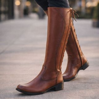 Bota Cano Alto Montaria Inverno Estilo Country Detalhe Em Amarrar