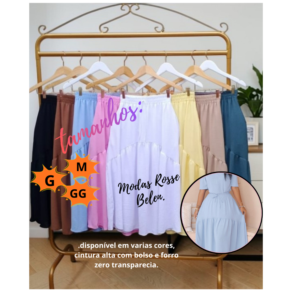 Saia feminino mídi longa evangélica e social, lisa cintura alta com bolso novidade 2026