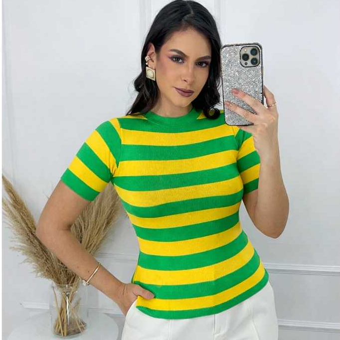 Blusa Tricot Verde e Amarela Feminina Copa Brasil em Oferta na Shopee