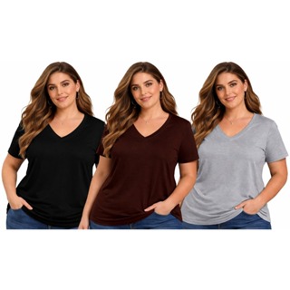 Blusa Feminina T-Shirt Gola V Do P ao G3 | Básica, Leve e Confortável Plus Fitness Viscolaycra em Oferta na Shopee