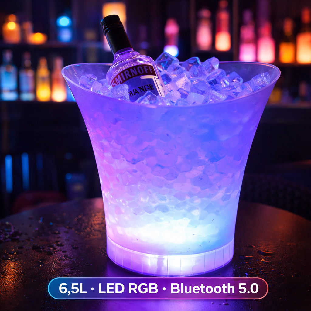 Balde Luminoso Led Caixa Som Bluetooth Refrigerador Bebidas Festa