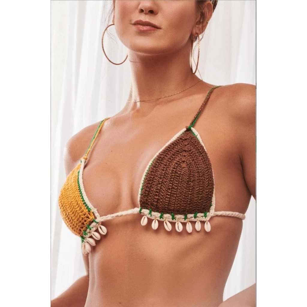 TOP BIQUINE COM BUZIO CROCHE/ TOP DE BUZIO