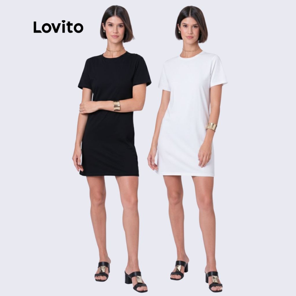 Lovito Vestido Camiseta Curto Manga Curta Moda Basica Feminino BRDRB117BRL146 em Oferta na Shopee