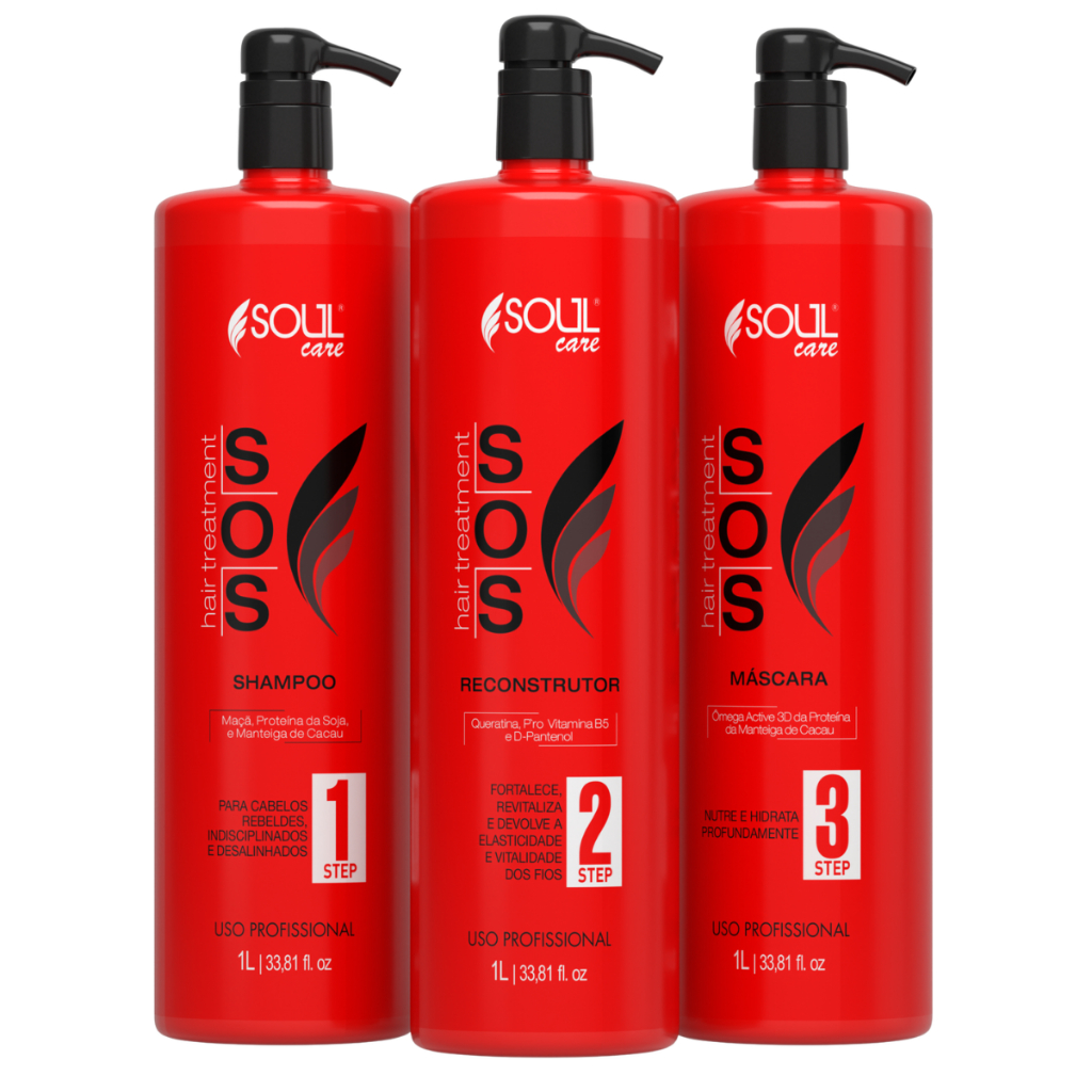 Kit SOS Reconstrução Capilar Profissional Hidratação, Cauterização e Cronograma Capilar Soul Care