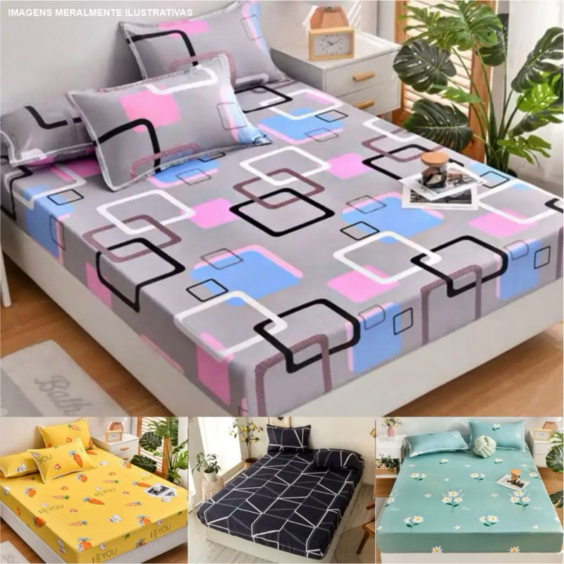 Roupa de Cama Lençol Casal Solteiro fronhas Padrão 3 Peças Estampado em Oferta na Shopee