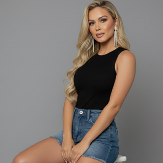 Blusinha Feminina Regata Canelada Premium Casual Elastano Moda 2026 em Oferta na Shopee