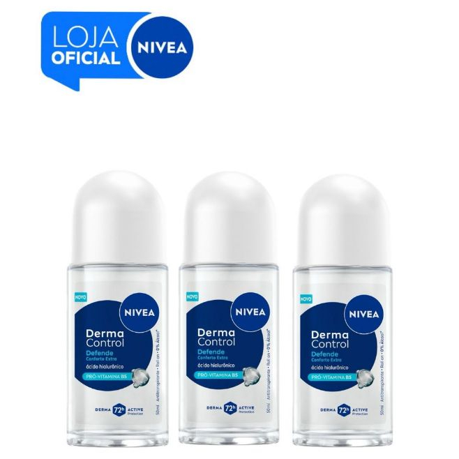 KIT NIVEA Desodorante Roll-on Derma Control Defende 50ml - 3 unidades BBB 26 em Oferta na Shopee