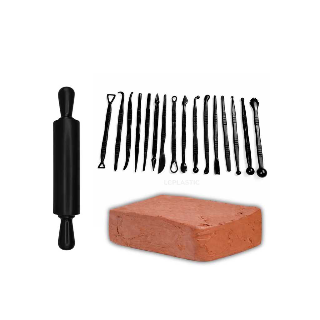 Kit Iniciante Para Artesanato ( 16-Estecas + 1-Rolo + 1-Kg Argila) em Oferta na Shopee