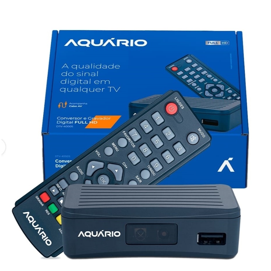 Conversor Digital e gravador Aquario Full Hd Compacto Dtv-4000s Preto 110v/220v (bivolt) em Oferta na Shopee