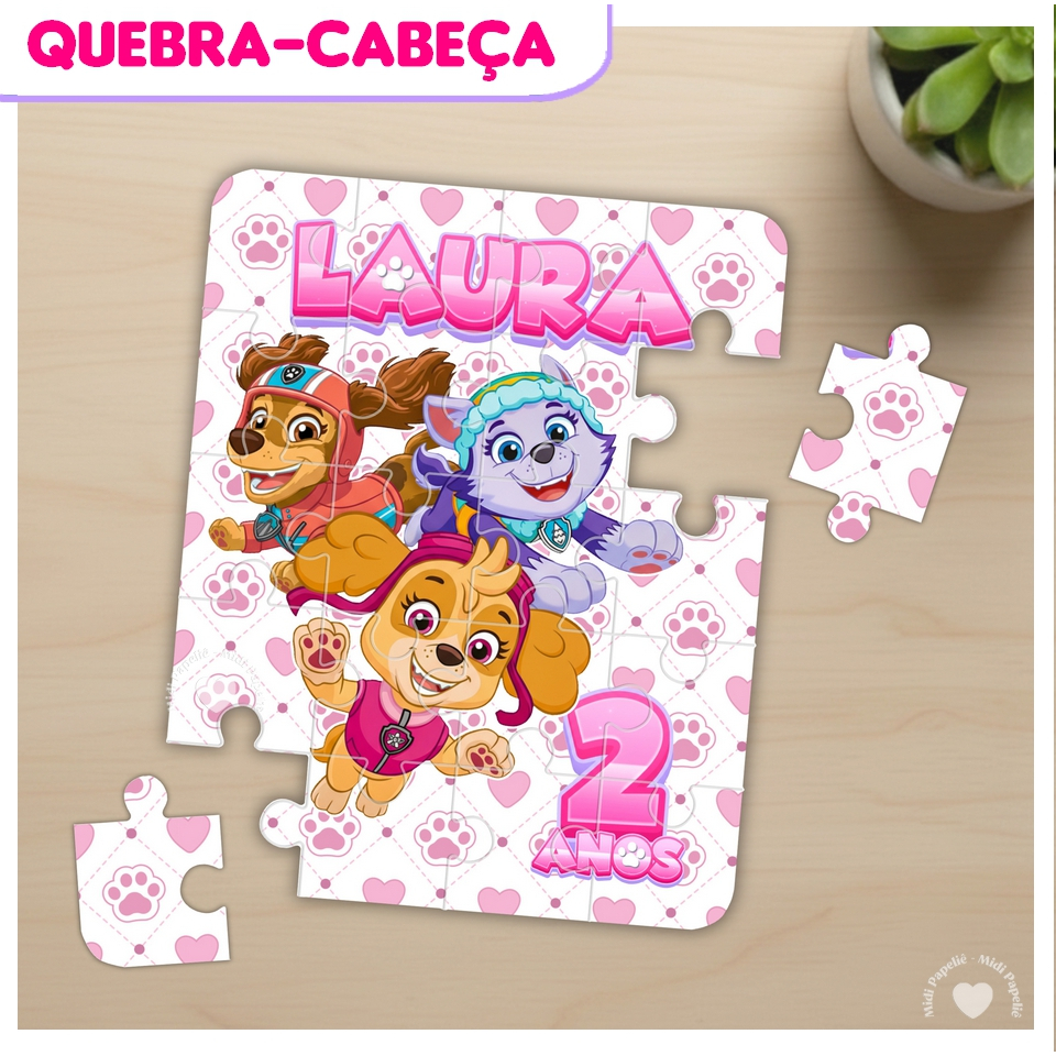 Quebra-Cabeça Patrulha Canina Meninas Skye Nome e idade Personalizado Lembrancinha 20pçs Festa de aniversário Infantil