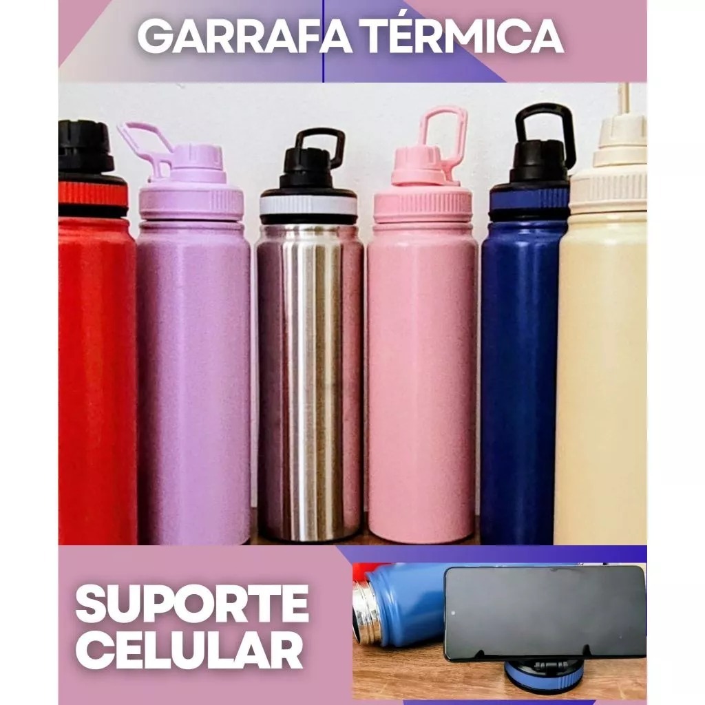 Garrafa Térmica de Água 1000ML/800ML Aço Inoxidável Alça Porta Celular Academia, Treino, Trabalho em Oferta na Shopee