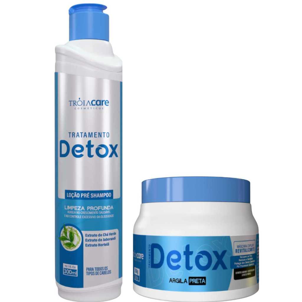 KIT Detox Capilar Tróia Hair 300ml — Loção + Máscara Argila Preta | Limpeza Profunda, Controle da Oleosidade
