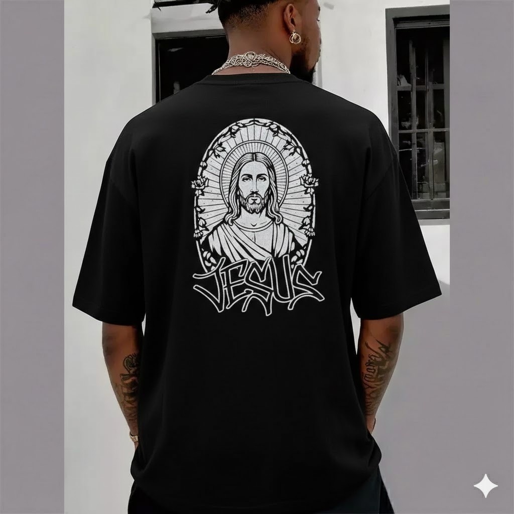 POLAR BEAR Camisa Overzide Casual Algodao Estilo Ideal Para O Verao Estampado Jesus