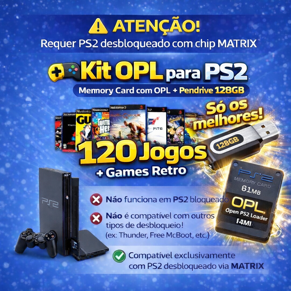 Kit OPL PS2 + Pendrive 128GB | Pronto Para Usar | +120 Jogos Brinde | Matrix em Oferta na Shopee